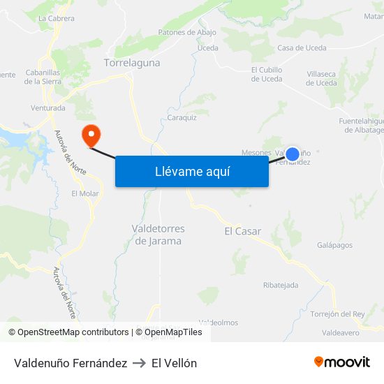 Valdenuño Fernández to El Vellón map