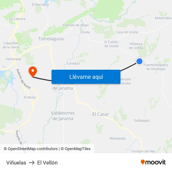 Viñuelas to El Vellón map