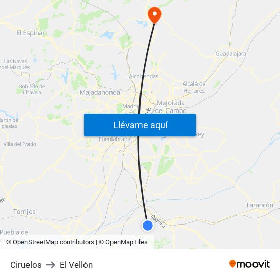Ciruelos to El Vellón map