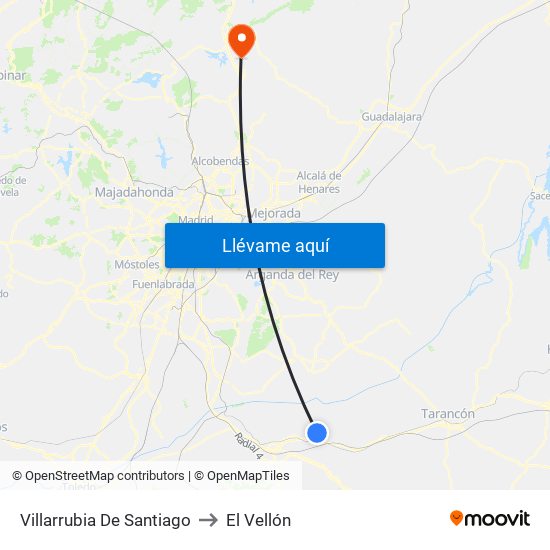 Villarrubia De Santiago to El Vellón map