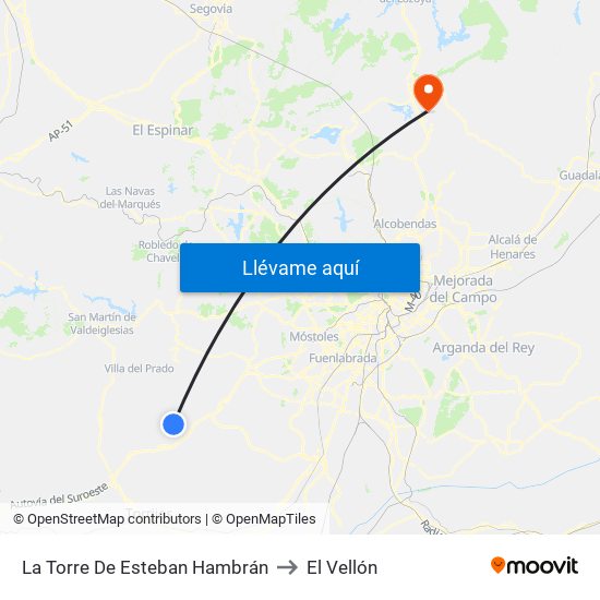 La Torre De Esteban Hambrán to El Vellón map