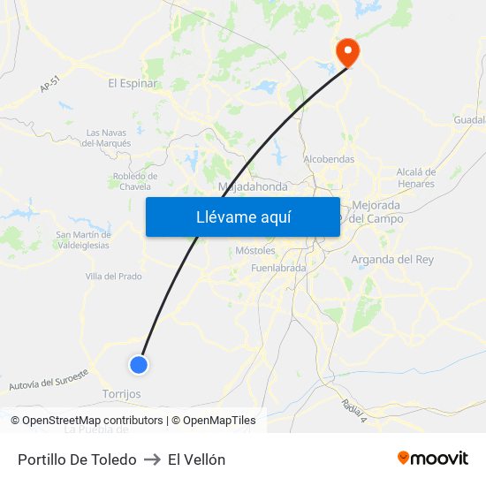 Portillo De Toledo to El Vellón map