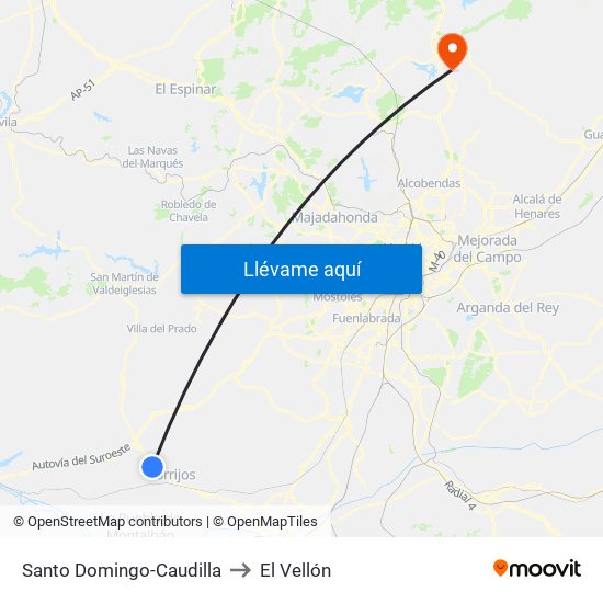 Santo Domingo-Caudilla to El Vellón map