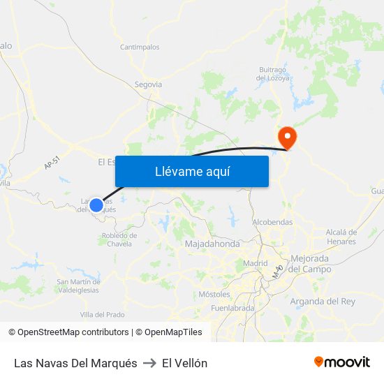 Las Navas Del Marqués to El Vellón map