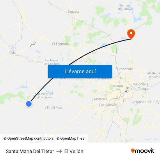Santa María Del Tiétar to El Vellón map