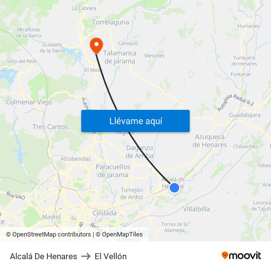 Alcalá De Henares to El Vellón map