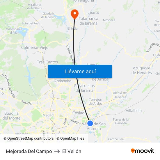 Mejorada Del Campo to El Vellón map