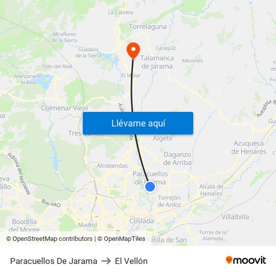 Paracuellos De Jarama to El Vellón map