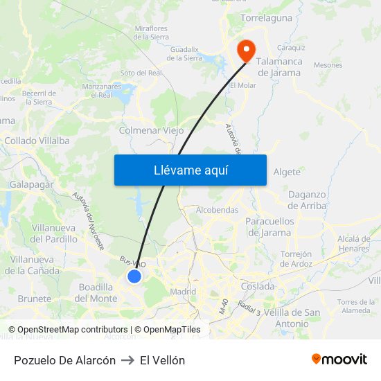 Pozuelo De Alarcón to El Vellón map