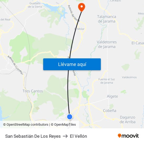 San Sebastián De Los Reyes to El Vellón map