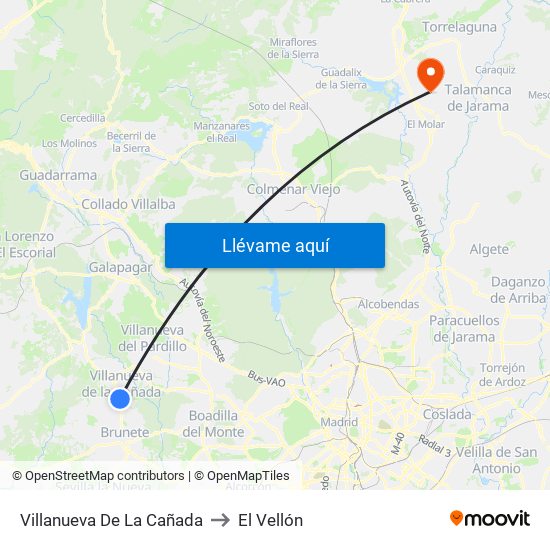Villanueva De La Cañada to El Vellón map