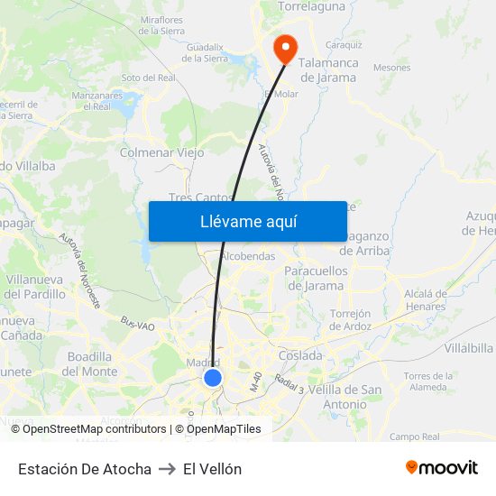 Estación De Atocha to El Vellón map