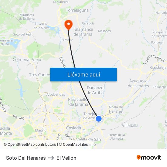 Soto Del Henares to El Vellón map