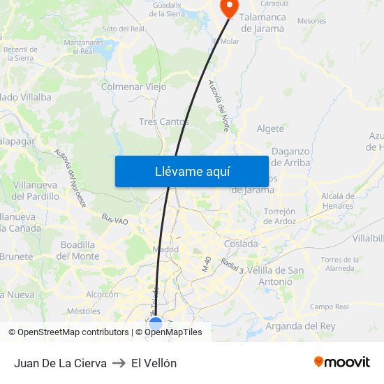 Juan De La Cierva to El Vellón map