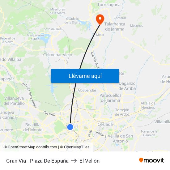 Gran Vía - Plaza De España to El Vellón map