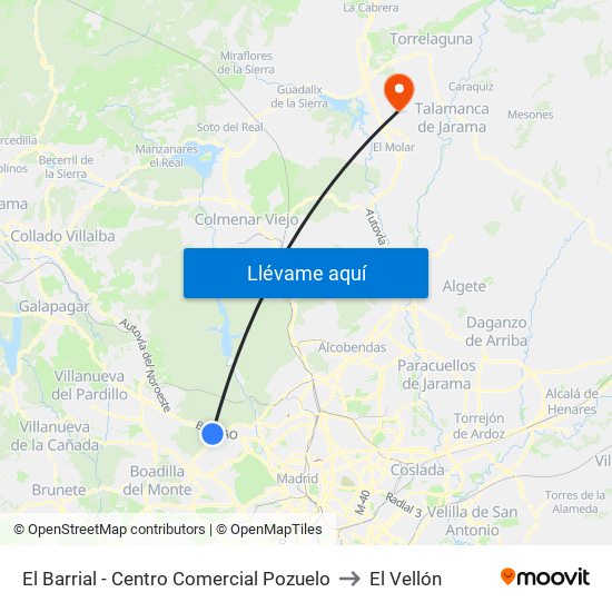 El Barrial - Centro Comercial Pozuelo to El Vellón map