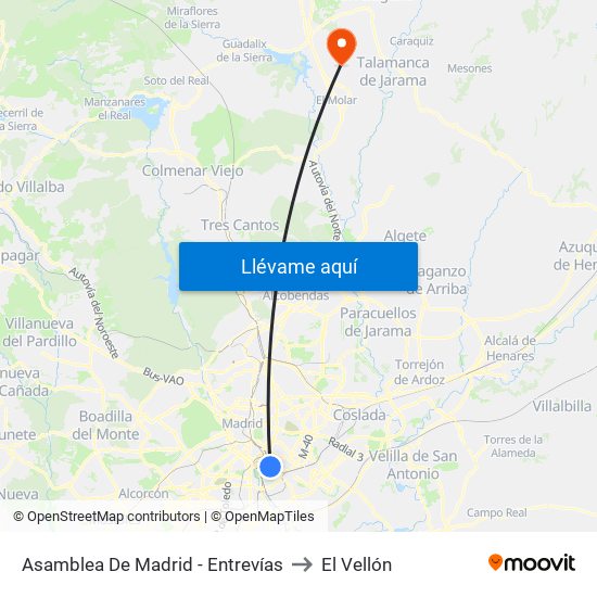 Asamblea De Madrid - Entrevías to El Vellón map