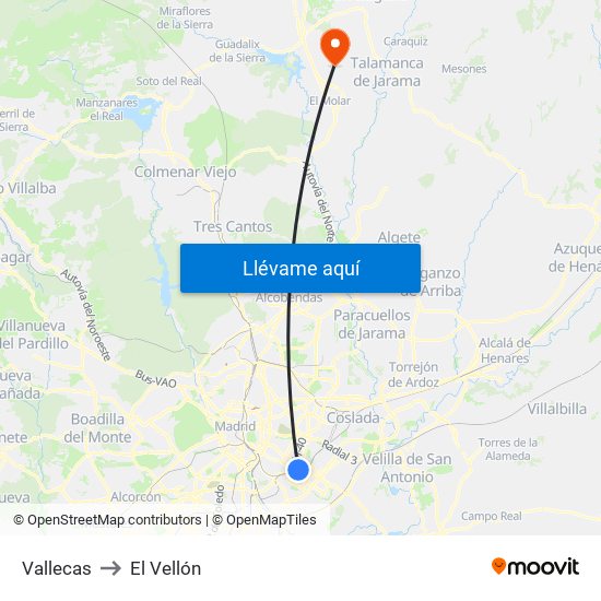 Vallecas to El Vellón map
