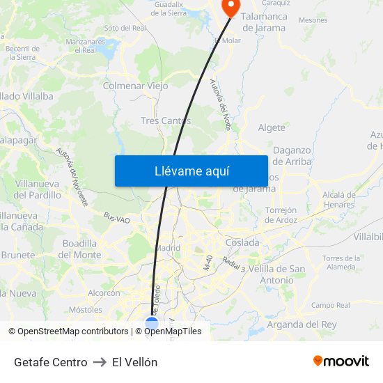 Getafe Centro to El Vellón map