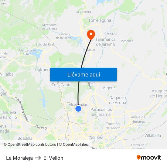 La Moraleja to El Vellón map
