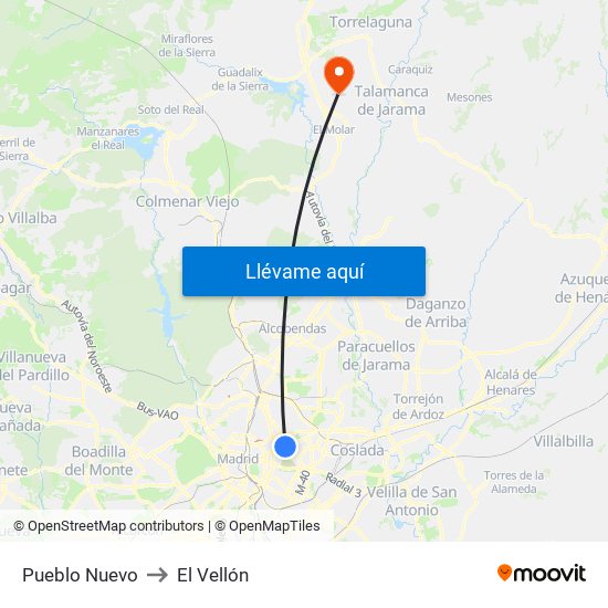Pueblo Nuevo to El Vellón map