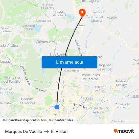 Marqués De Vadillo to El Vellón map