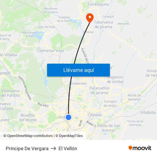 Príncipe De Vergara to El Vellón map