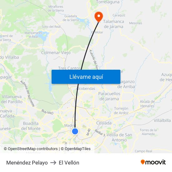 Menéndez Pelayo to El Vellón map