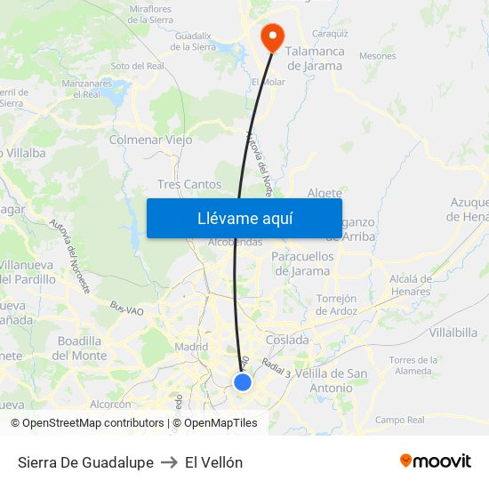 Sierra De Guadalupe to El Vellón map