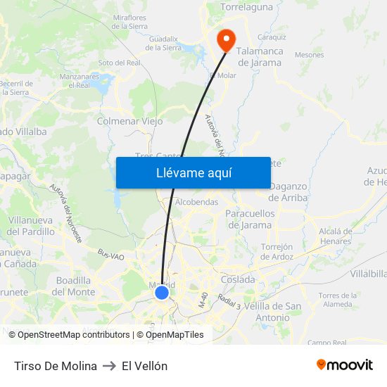 Tirso De Molina to El Vellón map