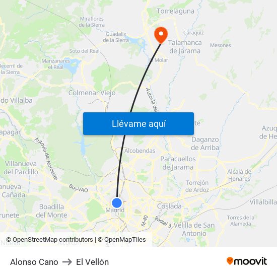 Alonso Cano to El Vellón map