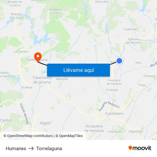 Humanes to Torrelaguna map