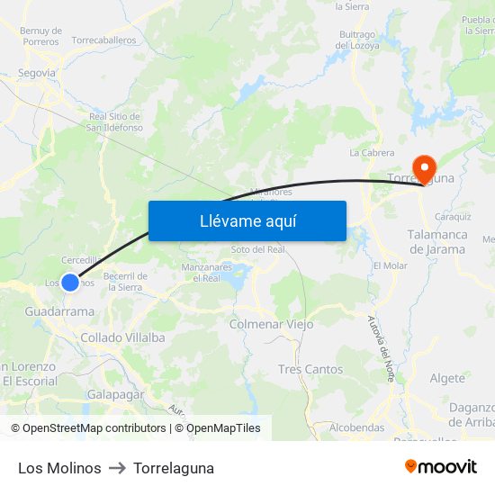 Los Molinos to Torrelaguna map