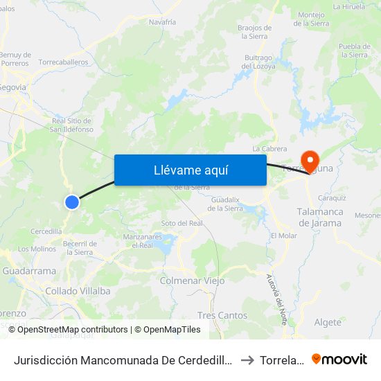 Jurisdicción Mancomunada De Cerdedilla Y Navacerrada to Torrelaguna map