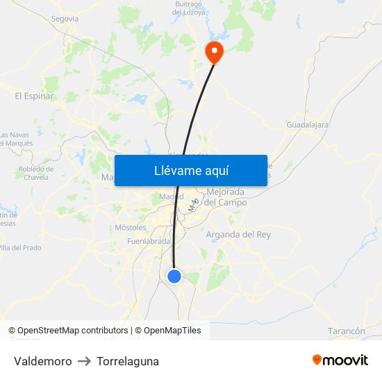 Valdemoro to Torrelaguna map