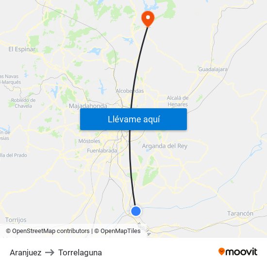 Aranjuez to Torrelaguna map