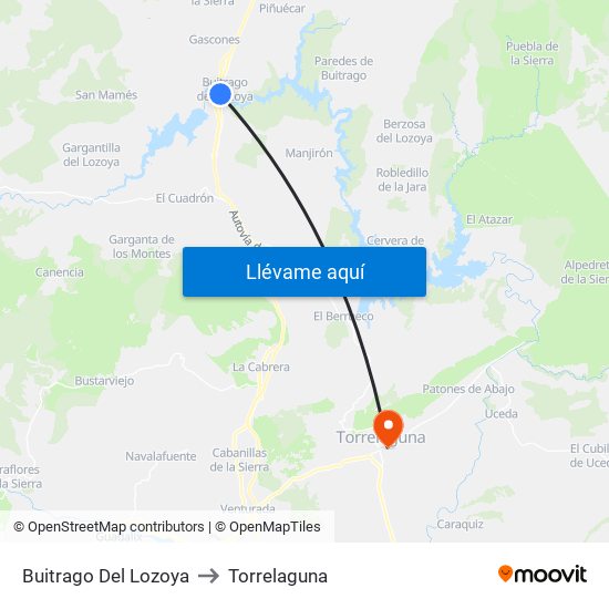 Buitrago Del Lozoya to Torrelaguna map