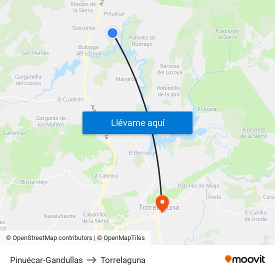 Pinuécar-Gandullas to Torrelaguna map
