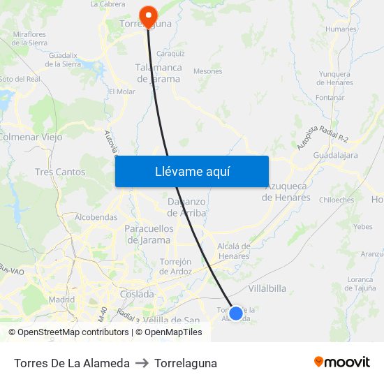 Torres De La Alameda to Torrelaguna map
