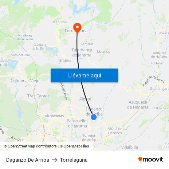 Daganzo De Arriba to Torrelaguna map