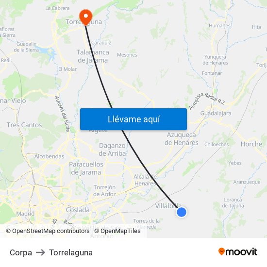 Corpa to Torrelaguna map