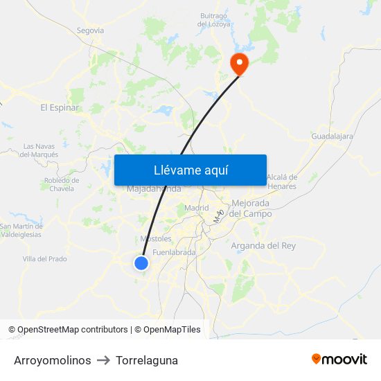 Arroyomolinos to Torrelaguna map