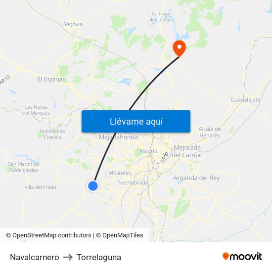 Navalcarnero to Torrelaguna map