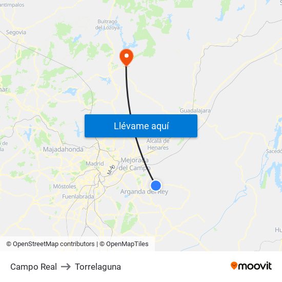 Campo Real to Torrelaguna map