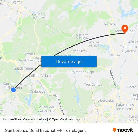San Lorenzo De El Escorial to Torrelaguna map