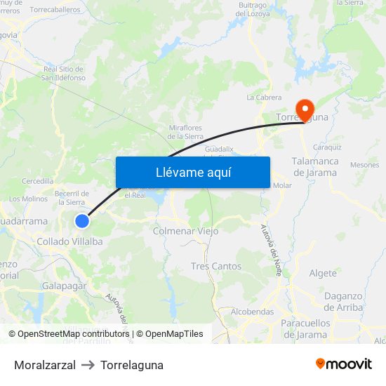 Moralzarzal to Torrelaguna map