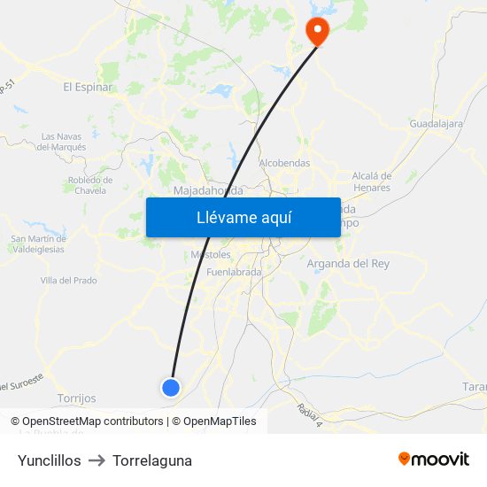 Yunclillos to Torrelaguna map