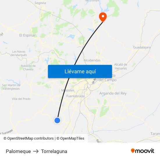 Palomeque to Torrelaguna map