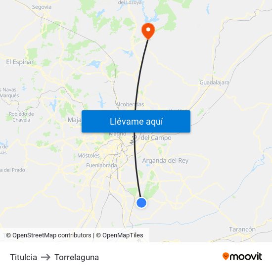 Titulcia to Torrelaguna map