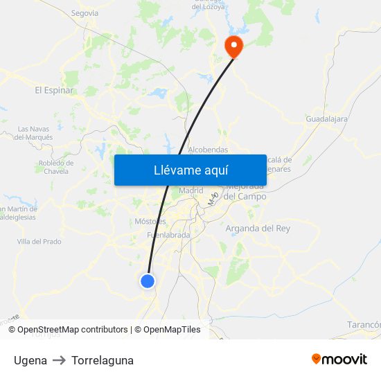 Ugena to Torrelaguna map